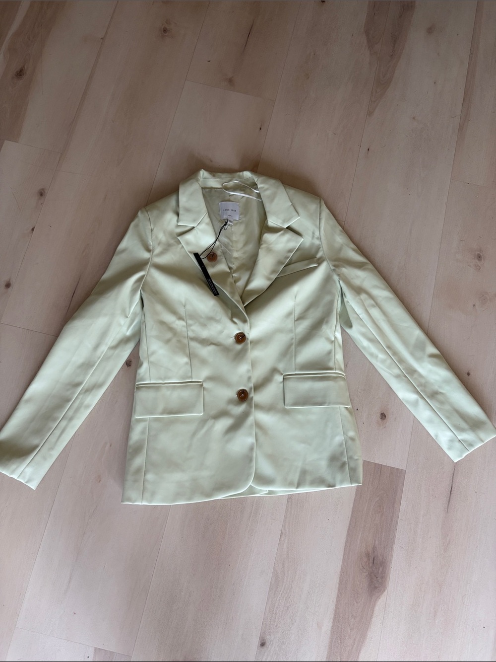 love tree faux leather summer blazer mint green womens small nwt